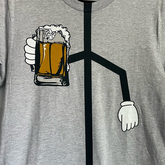 NWOT Men’s Beer Mug Character Stick Figure Shirt Small through X-Large V.I.Tees - Picture 2 of 4